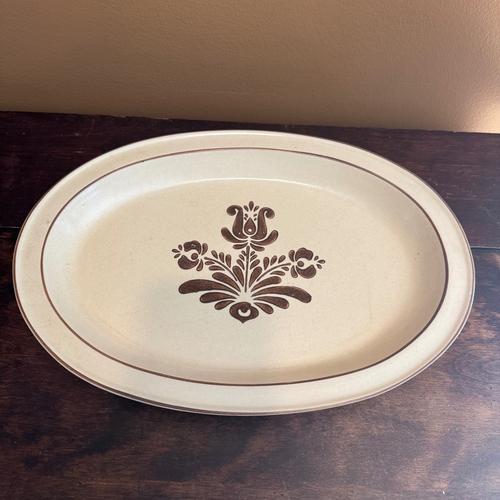 Pfaltzgraff Folk Art Brown Floral Oval Serving Platter‎ 6-16 USA Dishware